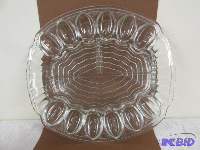 lot 21 image: Divided Glass Deviled Egg Plate.
