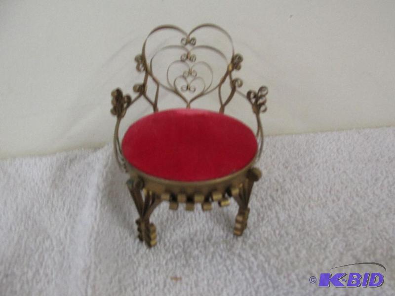 lot 37 image: Velvet cushioned Metal Chair with Lots of Curlie-Cues