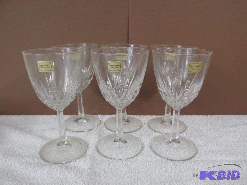 lot 42 image: Six Blown Crystal Wine Glasses, from France.