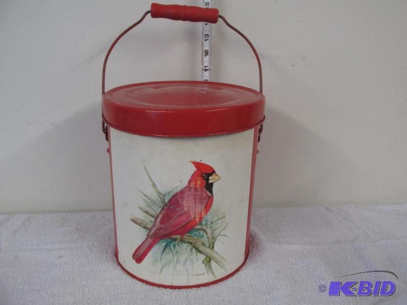 lot 72 image: Vintage Red Bucket with Cardinal