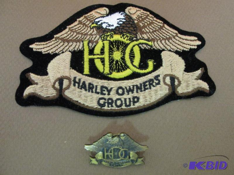 lot 110 image: Harley Davidson Owners Patch and Pin.