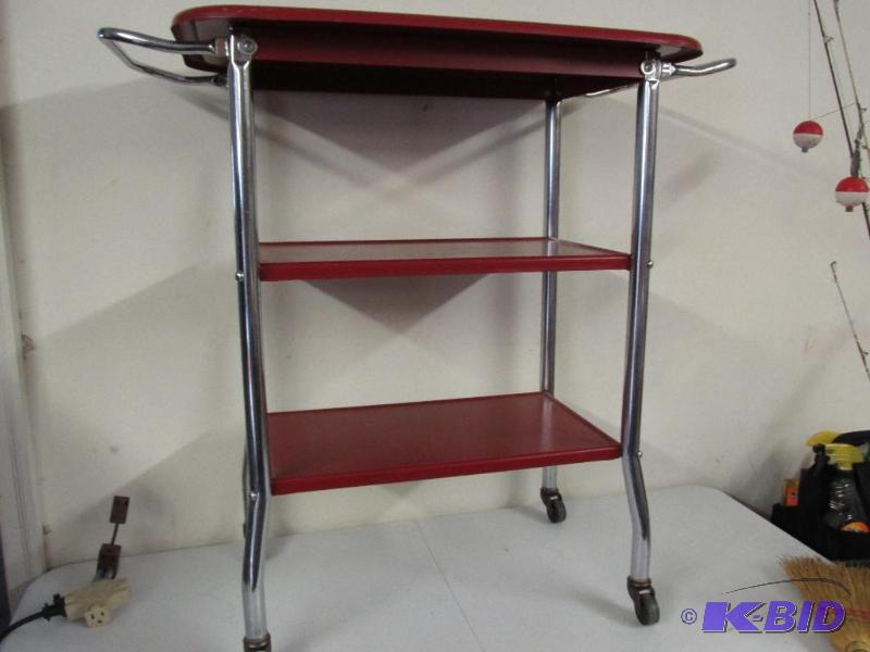 lot 13 image: RED 3-Tier Cart on Wheels - Vintage