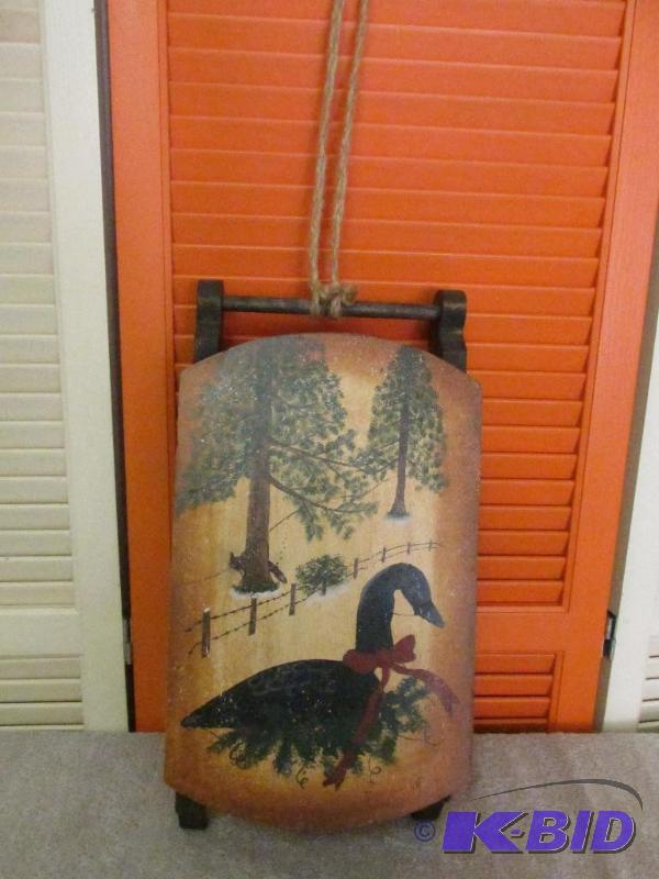 lot 86 image: Very Nice Christmas Goose on a Wooden Sled