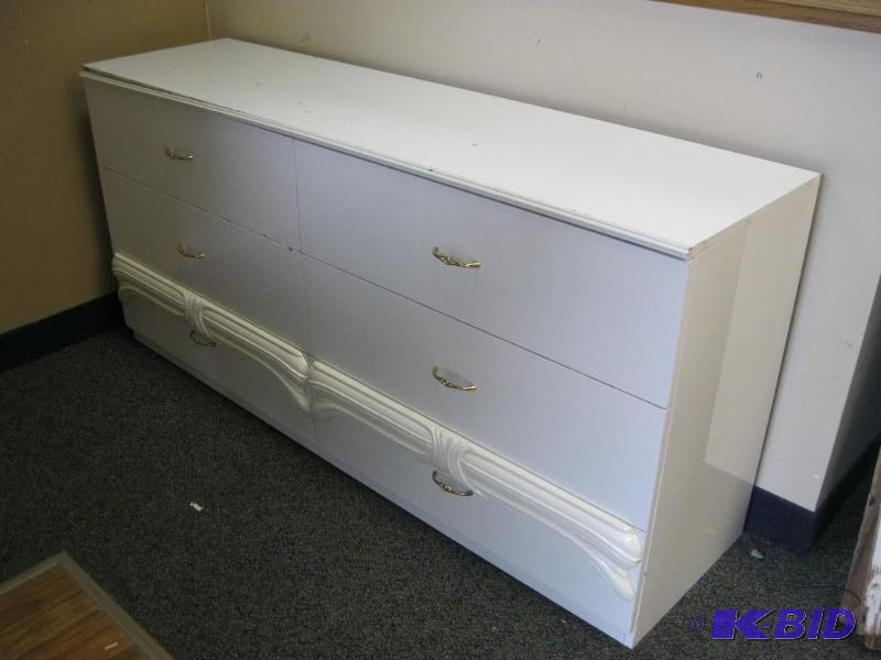 lot 1 image: Long white dresser, Some Wear, Marks, Loose S...