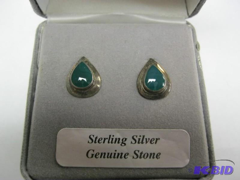 lot 38 image: Sterling silver earrings with bluegreen ston...