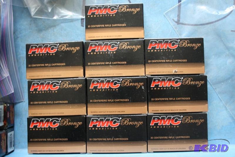 lot 122 image: Box lot of (10) PMC Bronze .223 ammo app. 20...