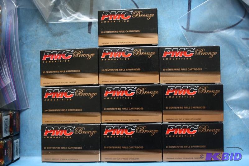 lot 123 image: Box lot of (10) PMC Bronze .223 ammo app. 20...