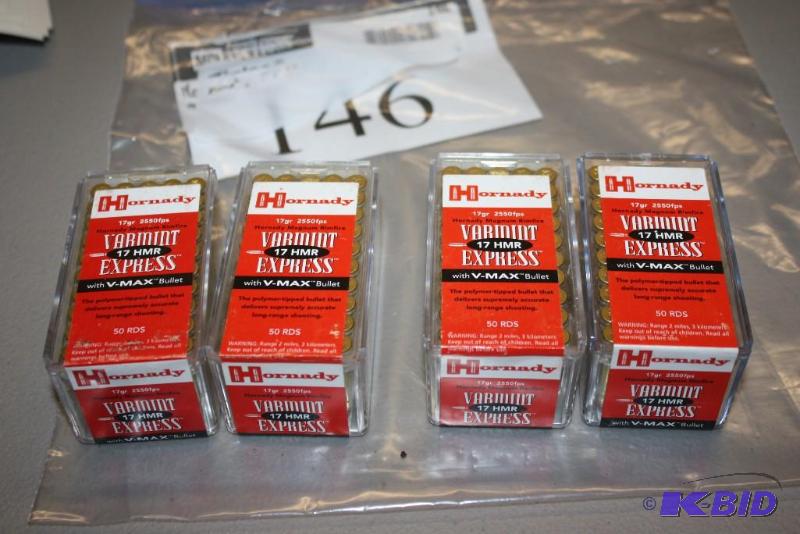 lot 146 image: Box lot of (4) Hornady 17 HMR Varmint Express...