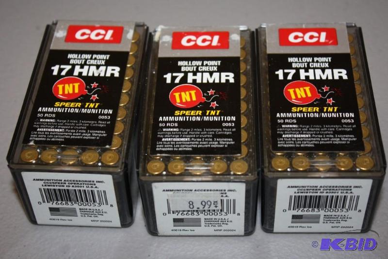 lot 228 image: CCI 17HMR Hollowpoint ammo app. 150 ct....