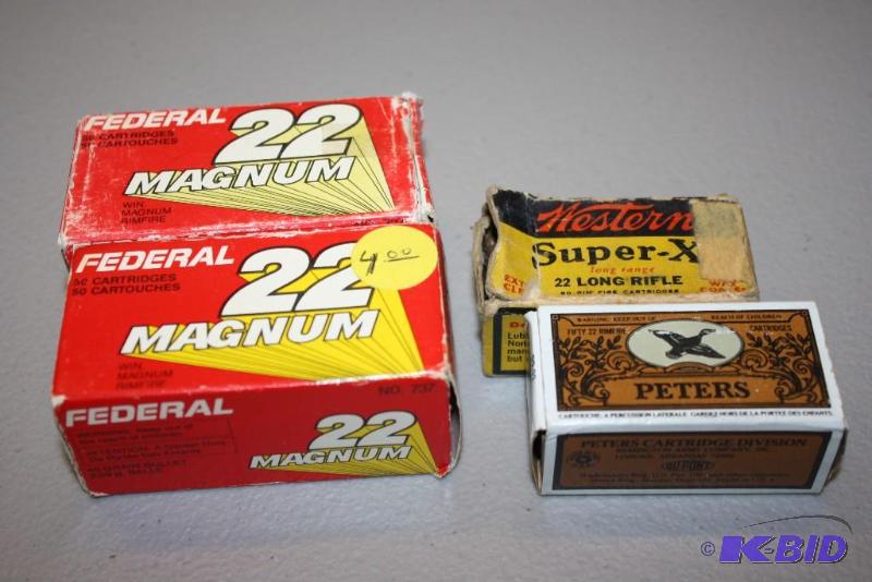 lot 256 image: Lot of (3) Items Federal .22 Mag FMJ, app. 1...