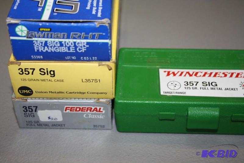 lot 411 image: Miscellaneous 357 SIG ammo app. 150 ct....