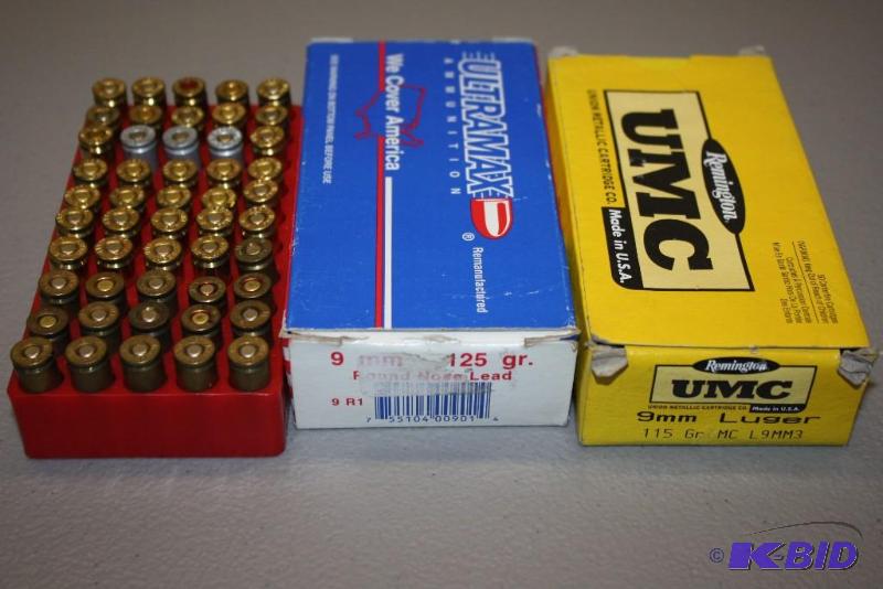 lot 455 image: Miscellaneous 9mm Luger ammo app. 150 ct....