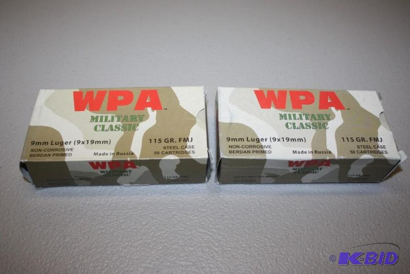 lot 457 image: WPA 9mm Luger FMJ ammo app. 100 ct....