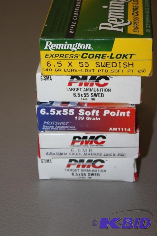 lot 502 image: Miscellaneous 6.5 x 55mm ammo app. 90 ct....