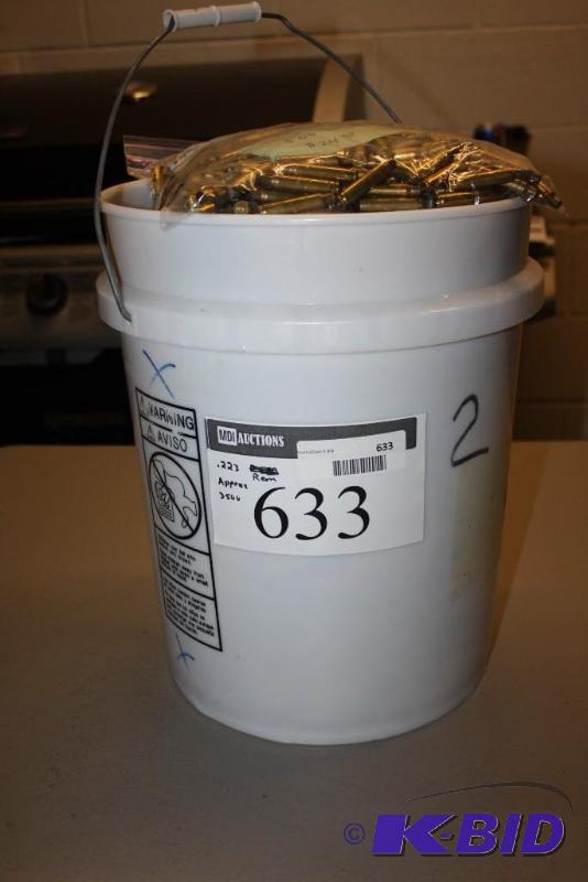 lot 633 image: Bin of .223 Remington casings app. 3500 ct....