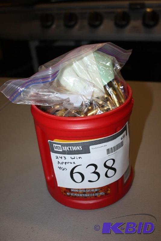 lot 638 image: Bin of 243 Winchester casings app. 400 ct....