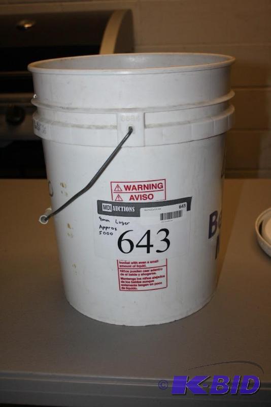 lot 643 image: Bucket of 9mm Luger casings app. 5000 ct....