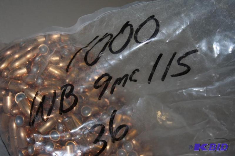 lot 700 image: Bag of WB 9mc 115 grain bullets app.1000 ct....