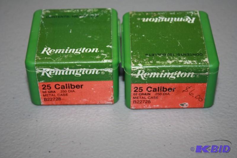 lot 712 image: Box Lot of (2) 25 Caliber 50 Grain .250 DIA m...