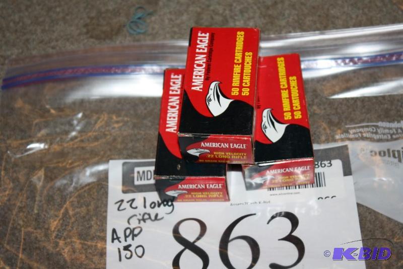 lot 863 image: Box Lot of (3) 22 Long Rifle app. 150 ct....