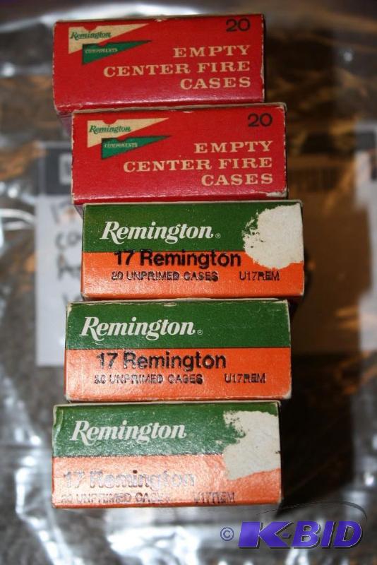 lot 869 image: Box Lot of (5) 17 REMINGTON CASINGS app. 100...