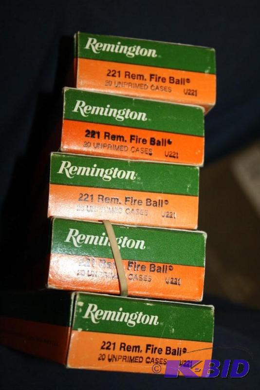 lot 870 image: Box Lot of (5) 21 Remington Fire Ball Casings...