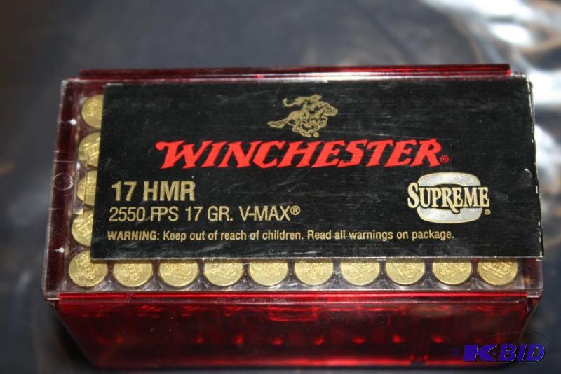 lot 879 image: Box of Winchester 17 HMR 17 Grain V-Max ammo...