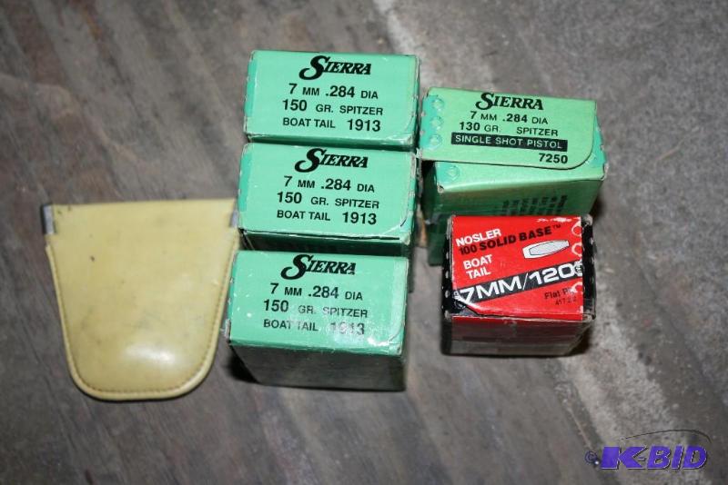 lot 908 image: Box Lot of (5) Miscellaneous 7 mm bullets ap...