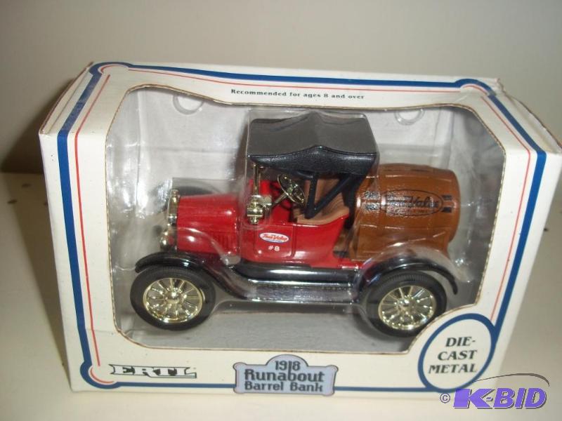 lot 127 image: ERTL Toys 1918 Runabout Barrel Bank with orig...