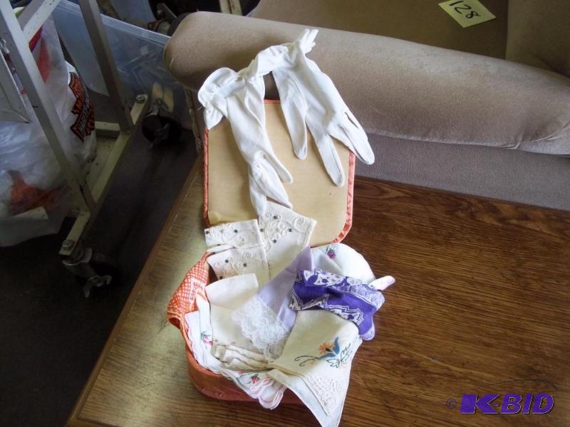 lot 175 image: Box with Assortment of Gloves and Linens...