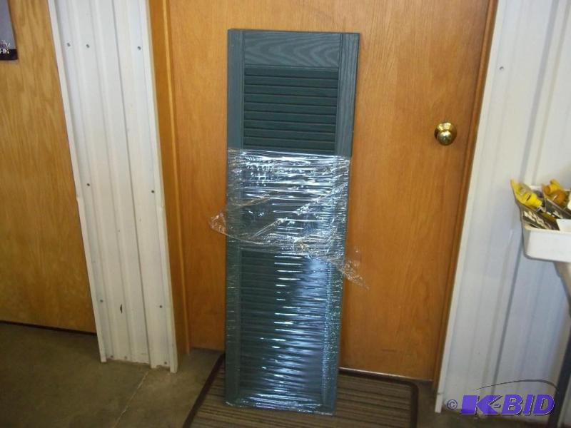 lot 18 image: Pair of New Shutters 15" x 48" Gree...