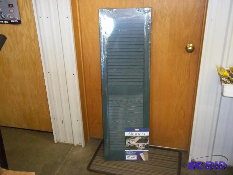 lot 19 image: Pair of New Shutters 15" x 48" Gree...