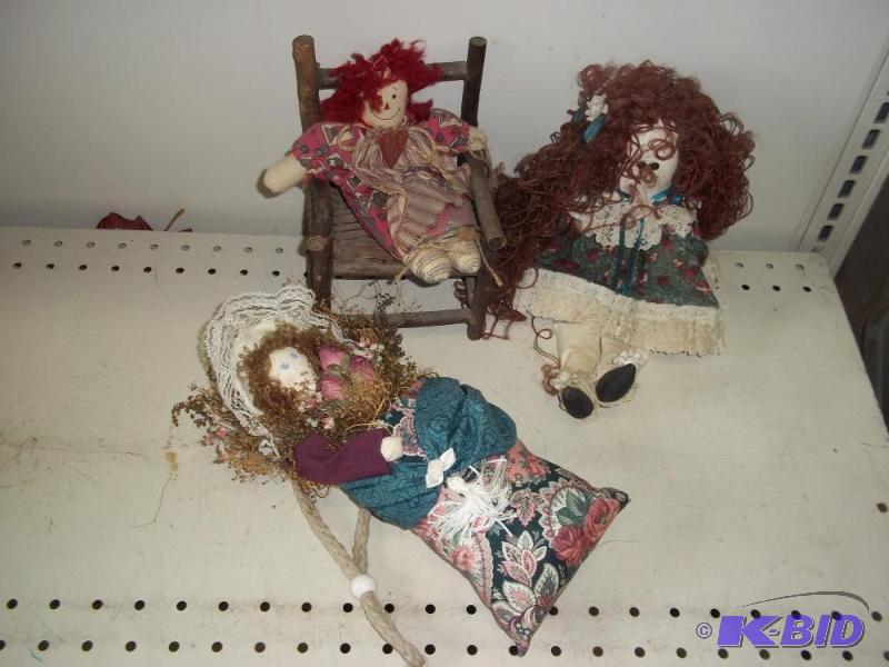 lot 191 image: 3 Misc Dolls with chair...