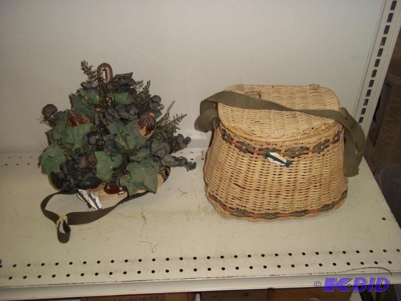 lot 309 image: Fishing Decor Basket and greenery...