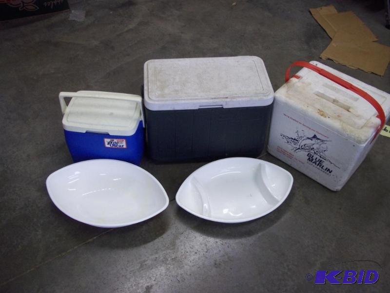 lot 72 image: 3 Misc Coolers and 2 Serving Dishes...