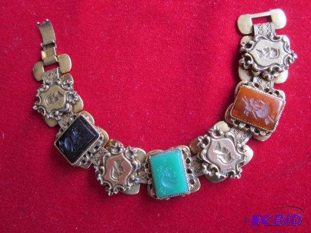 Vintage brass and stones gold tone link brace...