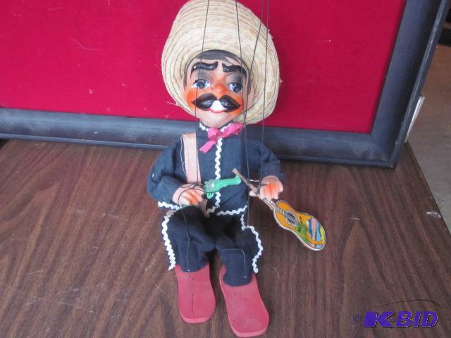 Vintage Mexican male puppet, handmade with gu...