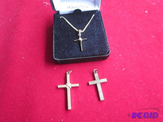 Lot of (3) Gold filled crosses, including (1)...