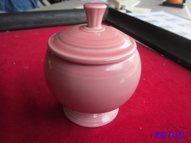 Pink Fiesta lidded sugar bowl, no chips or cr...