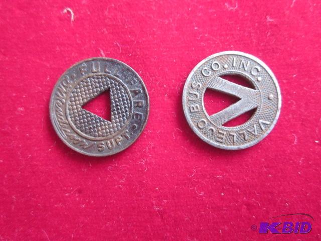 Pair of vintage Fare Tokens, Vallejo Bus Comp...