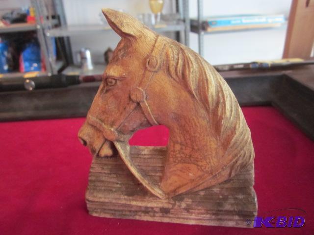 Hand carved antique stone 6 inch horse head.&...