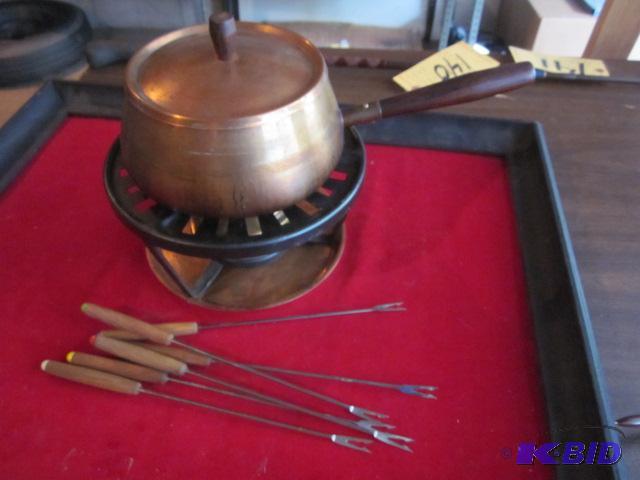 Vintage cooper fondue set, marked Wagner, mad...