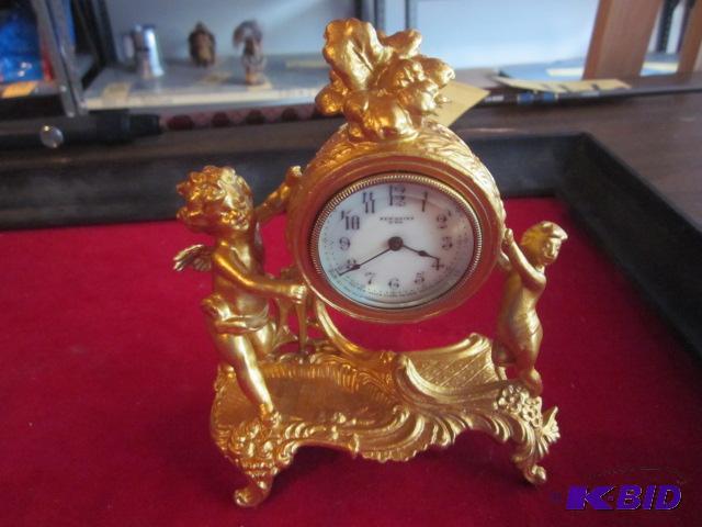 Antique Newhaven gold gilded metal mantle clo...
