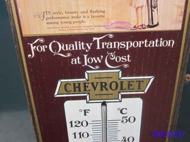 Vintage wooden Chevrolet wall thermometer, 24...