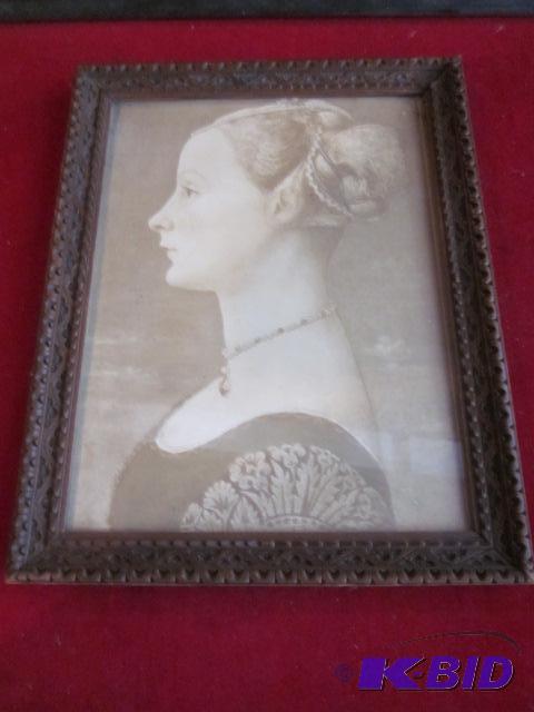 Antique print portrait and wooden frame.&nbsp...