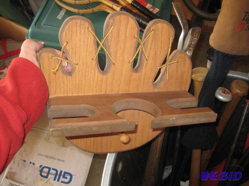 lot 27 image: Baseball Glove and Bat Rack