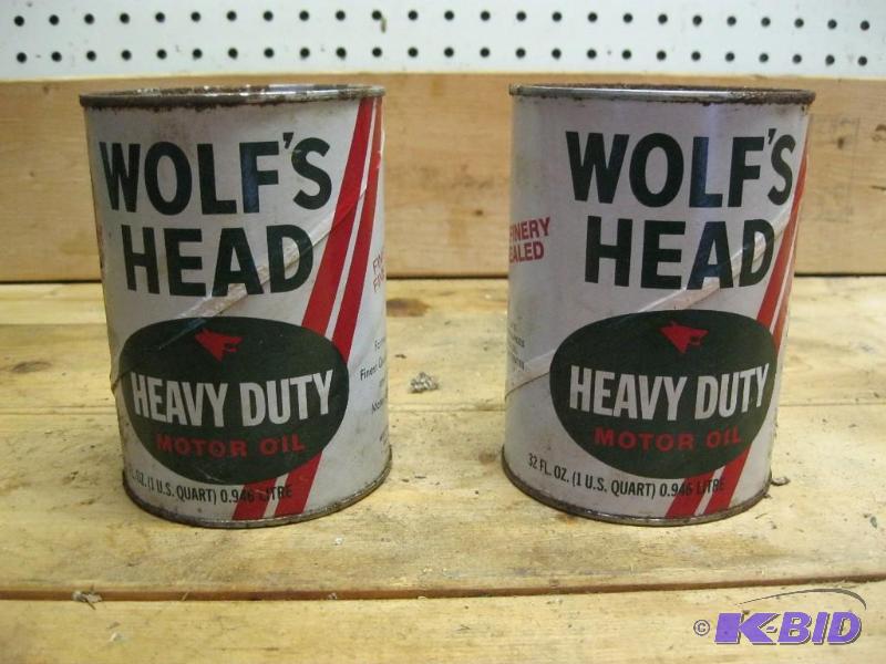 Pair Of Vintage Wolves Head Oil Cans With Oil...
