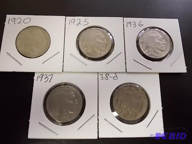 5 Nice Buffalo Nickels With Readable Dates...