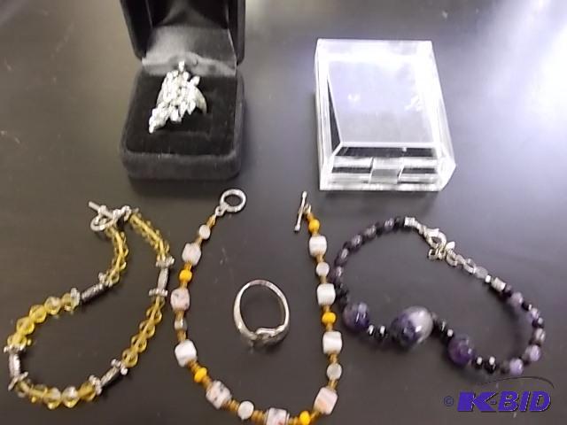 Lot Of Jewelry Necklaces, Ring, Brooch, Earri...
