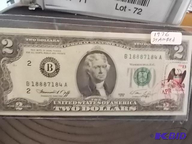 1976 Stamped Two Dollar Bill...